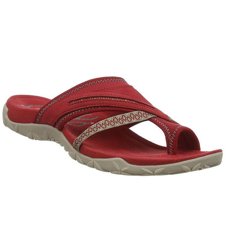 Sommer Damen Sandalen | T-Strap | Bequem | Rutschfest | Luftig | Leicht-Rot-35-Luzern Mode