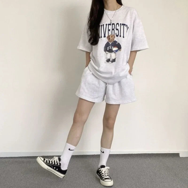 Weiche Baumwolle | lockerer Schnitt | zweiteiliges Set | Shirt mit Print | Shorts bequem-Luzern Mode