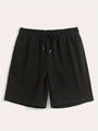 Herren Shorts 1+1 GRATIS | Sommer Basic kurz | bequem | Kordelzug Alltag Strand-Schwarz-S(46)-Luzern Mode