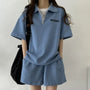 Atmungsaktives Zweiteiler-Set | lockere Passform | leichtes Shirt | Shorts mit Komfort-Blau-S-Luzern Mode