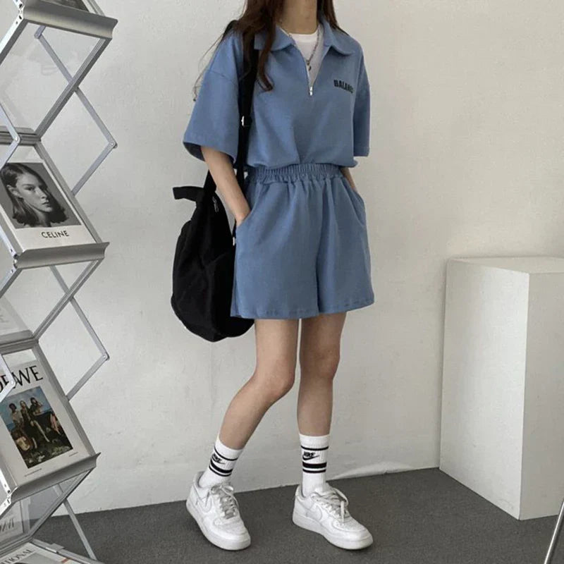Atmungsaktives Zweiteiler-Set | lockere Passform | leichtes Shirt | Shorts mit Komfort-Luzern Mode