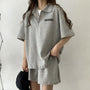 Atmungsaktives Zweiteiler-Set | lockere Passform | leichtes Shirt | Shorts mit Komfort-Grau-S-Luzern Mode
