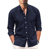 Herren Sommerhemd | Langarm | Knopfleise | Einfarbig | Oversized Fit-Dunkelblau-S-Luzern Mode