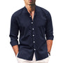 Herren Sommerhemd | Langarm | Knopfleise | Einfarbig | Oversized Fit-Dunkelblau-S-Luzern Mode