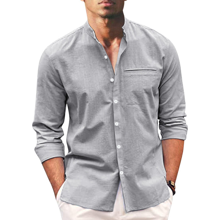 Herren Sommerhemd | Langarm | Knopfleise | Einfarbig | Oversized Fit-Grau-S-Luzern Mode