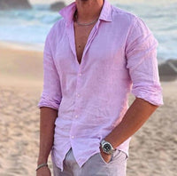 Herren Sommerhemd | Langarm | Knopfleise | Einfarbig | Oversized Fit-Lila-S-Luzern Mode