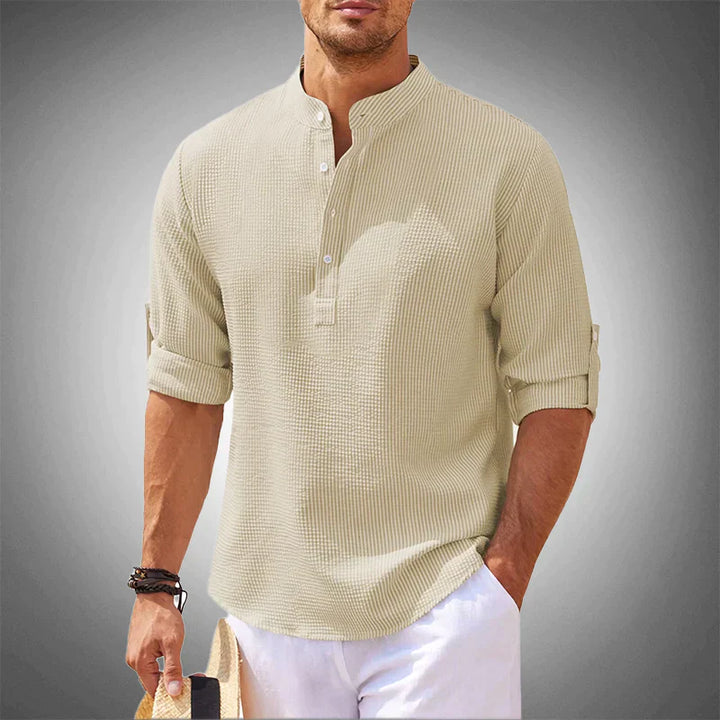 Kurzarm Sommerhemd Herren | Atmungsaktiv leicht | Ideal für warme Tage-Beige-S-Luzern Mode