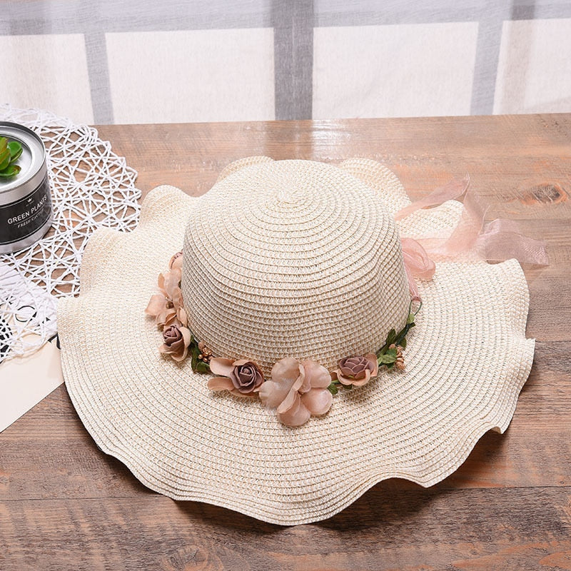 Sommerhut Damen Blumenmuster | Leicht bequem | Strandhut | Stylisches Accessoire-Milchweiß-Luzern Mode
