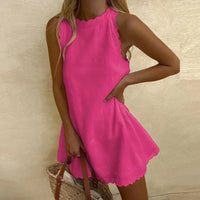 Ärmelloses Sommerkleid Damen mit Rundhals und Muster-Rosa-S-Luzern Mode
