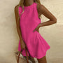 Ärmelloses Sommerkleid Damen mit Rundhals und Muster-Rosa-S-Luzern Mode