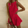 Ärmelloses Sommerkleid Damen mit Rundhals und Muster-Rot-S-Luzern Mode