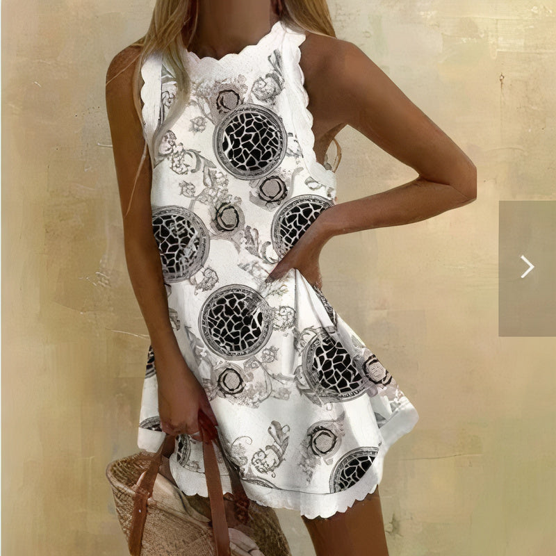 Ärmelloses Sommerkleid Damen mit Rundhals und Muster-Schwarz-Weiß-S-Luzern Mode
