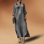 Elegantes langes Leinenkleid mit Knopfleiste Damenmode-Weiß-Grau-XS-Luzern Mode