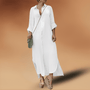 Elegantes langes Leinenkleid mit Knopfleiste Damenmode-Weiß-XS-Luzern Mode