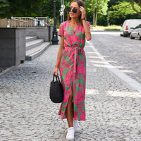 Damen Maxikleid mit Punktmuster und Seitenschlitz-Rosa-s-Luzern Mode