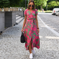Damen Maxikleid mit Punktmuster und Seitenschlitz-Luzern Mode