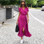 Damen Maxikleid mit Punktmuster und Seitenschlitz-Roter Punkt-s-Luzern Mode