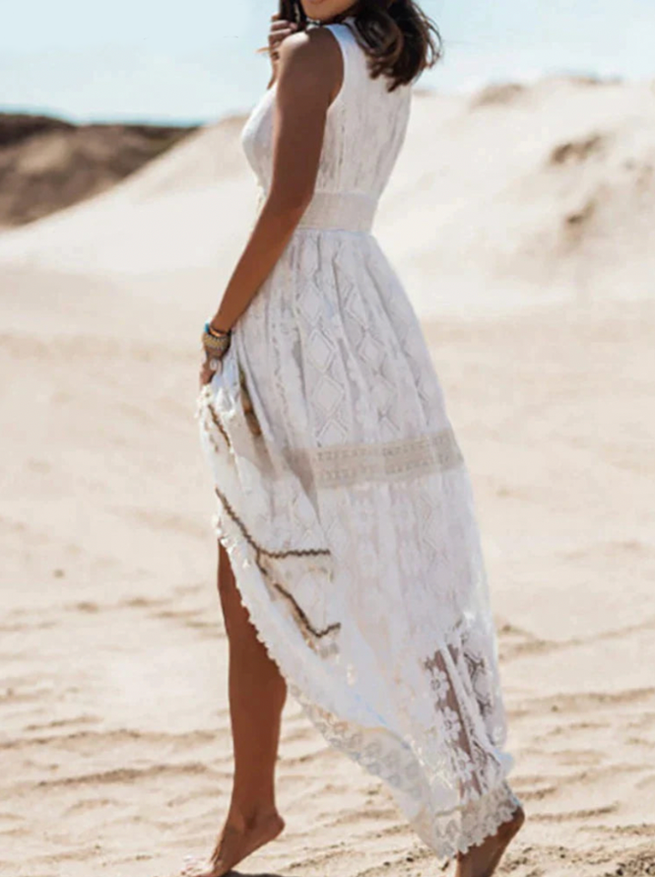 Boho Maxikleid Damen Sommer Strandkleid mit Spitze-Luzern Mode