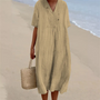 Leinenkleid Damen Sommer Strandmode mit V-Ausschnitt-Khaki-s-Luzern Mode