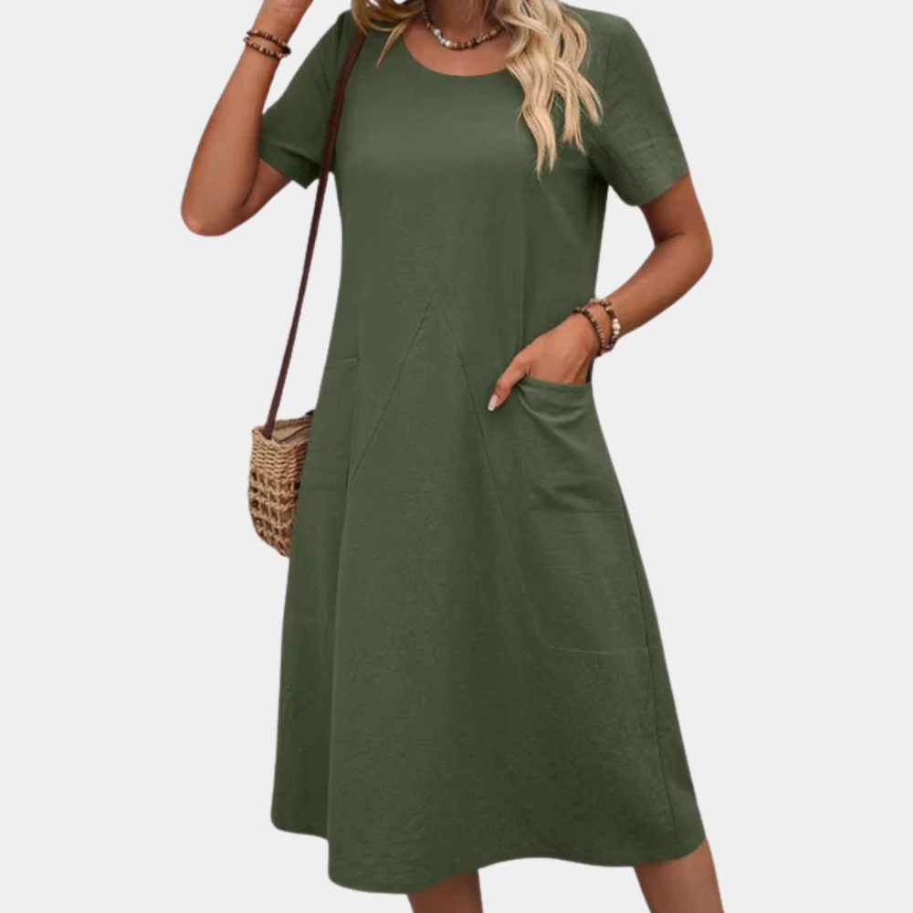 Damen Sommerkleid mit Taschen - Elegantes Freizeitkleid-Grün-2XS-Luzern Mode