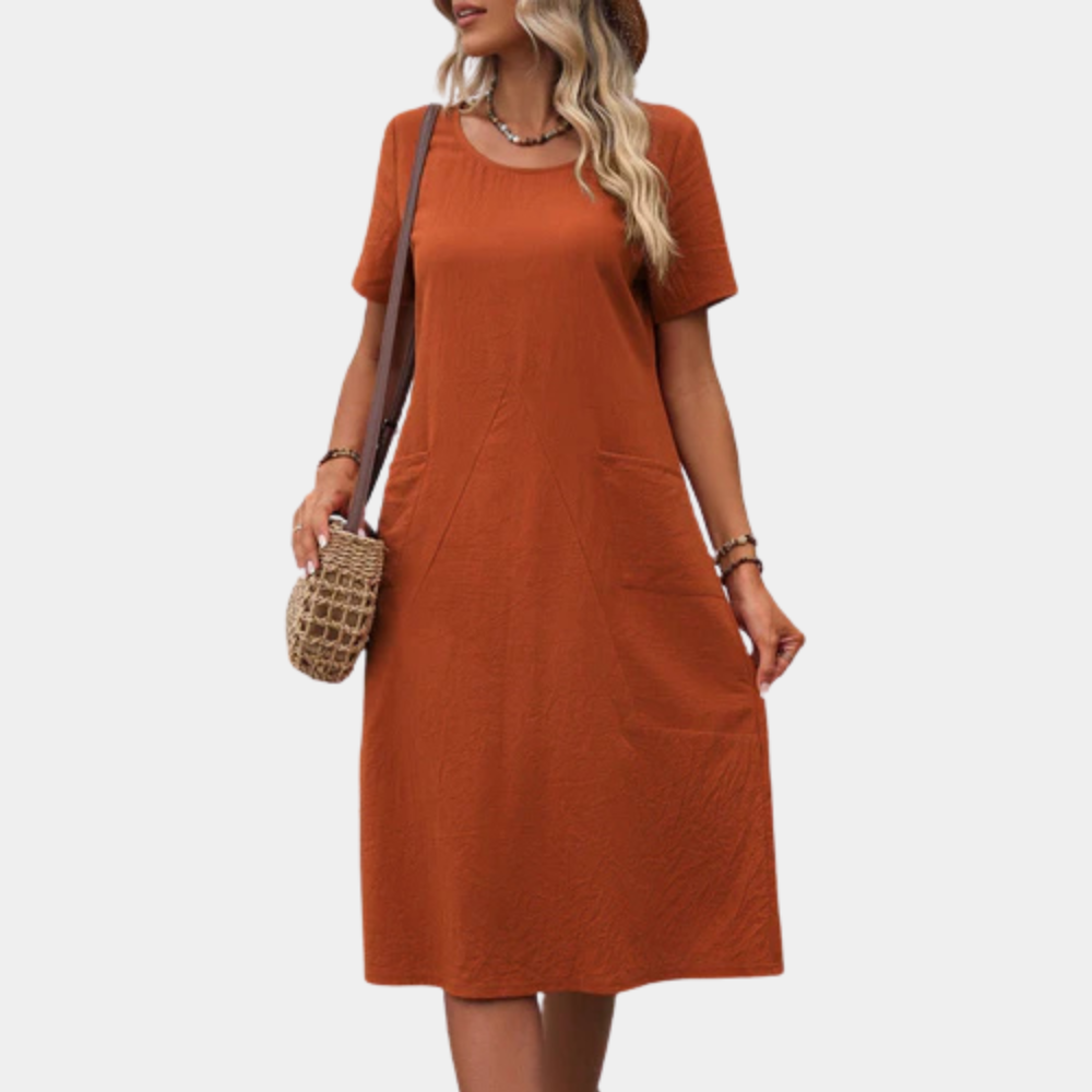 Damen Sommerkleid mit Taschen - Elegantes Freizeitkleid-Orange-2XS-Luzern Mode