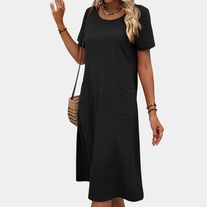 Damen Sommerkleid mit Taschen - Elegantes Freizeitkleid-Schwarz-2XS-Luzern Mode