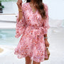 Sommerkleid mit Blumenmuster | Spitze | Kurze Ärmel | Mini Länge-Rosa-S-Luzern Mode