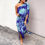 Asymmetrisches Maxikleid mit Blumenmuster für Damen-Blau-S-Luzern Mode