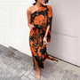 Asymmetrisches Maxikleid mit Blumenmuster für Damen-Orange-S-Luzern Mode