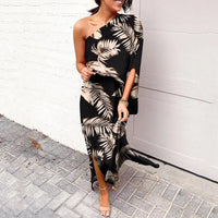 Asymmetrisches Maxikleid mit Blumenmuster für Damen-Schwarz mit Samt-S-Luzern Mode