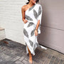 Asymmetrisches Maxikleid mit Blumenmuster für Damen-Weiß-S-Luzern Mode