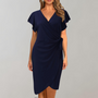 Damen Wickelkleid V-Ausschnitt Elegant Knielang Festlich-Dunkelblau-S-Luzern Mode