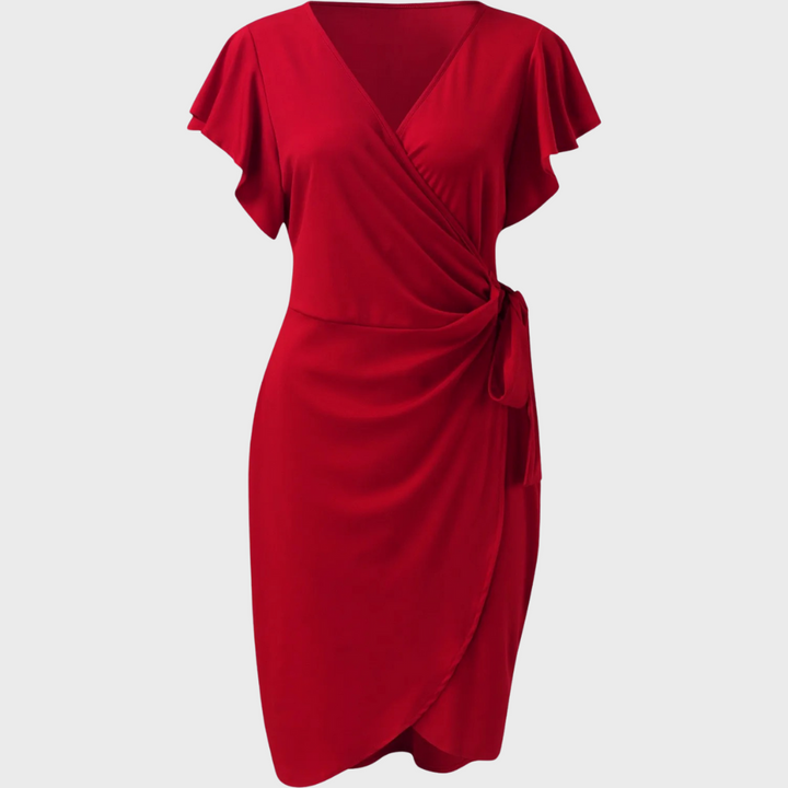 Damen Wickelkleid V-Ausschnitt Elegant Knielang Festlich-Luzern Mode