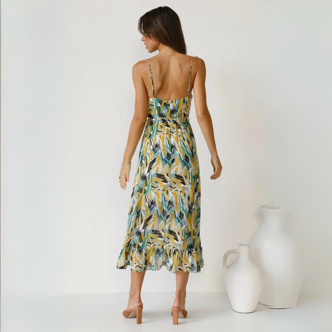 Sommerkleid Damen Rückenfrei | Auffälliger Druck | Leicht bequem | V-Ausschnitt-Luzern Mode