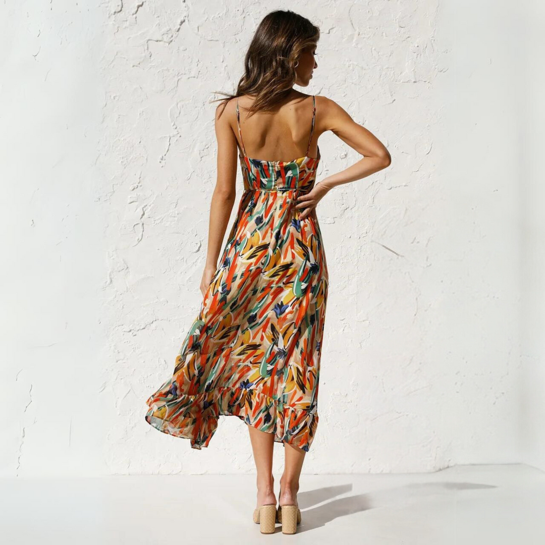 Sommerkleid Damen Rückenfrei | Auffälliger Druck | Leicht bequem | V-Ausschnitt-Luzern Mode
