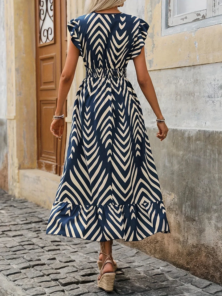 Rückenfreies Maxikleid mit Ethno-Muster für Damen-Luzern Mode