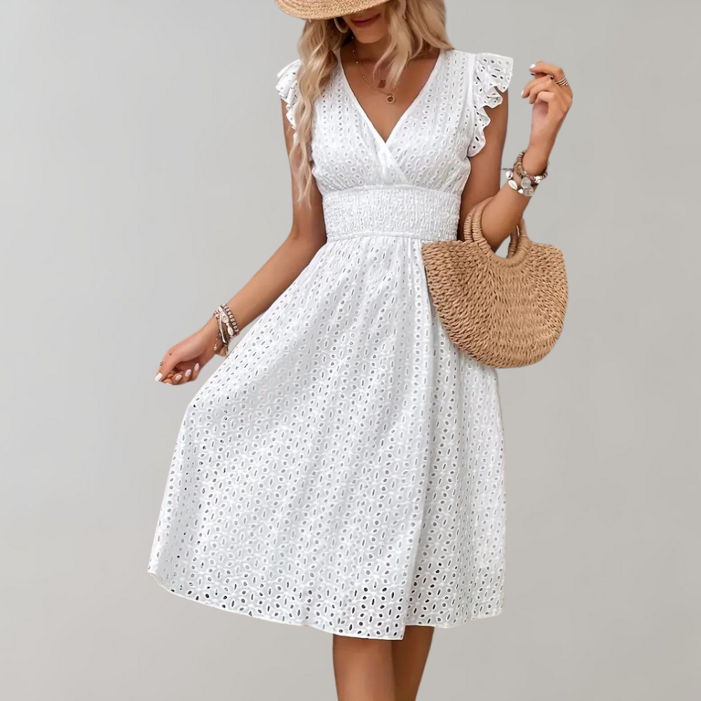Sommerliches Damenkleid mit Spitze und Rüschenärmeln-Luzern Mode