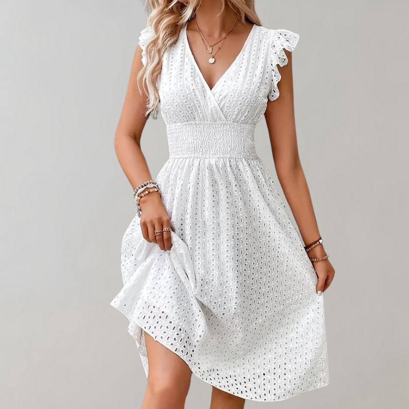 Sommerliches Damenkleid mit Spitze und Rüschenärmeln-Luzern Mode