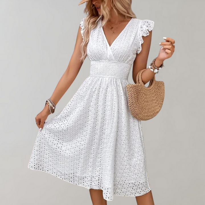 Sommerliches Damenkleid mit Spitze und Rüschenärmeln-S-Luzern Mode