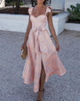 Sommerkleid | Bunt | Druck | Fledermausärmel | Schlitz | Mittellang-Rosa-S-Luzern Mode