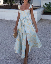 Sommerkleid | Bunt | Druck | Fledermausärmel | Schlitz | Mittellang-Weiß-S-Luzern Mode