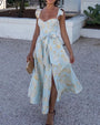 Sommerkleid | Bunt | Druck | Fledermausärmel | Schlitz | Mittellang-Weiß-S-Luzern Mode