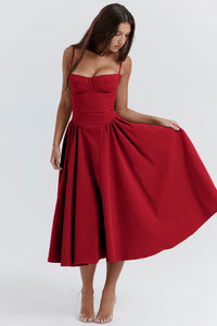 Midi Sommerkleid | Sweetheart-Ausschnitt | Ärmellos | Unifarben | Mit gepolstertem Brustbereich-Luzern Mode