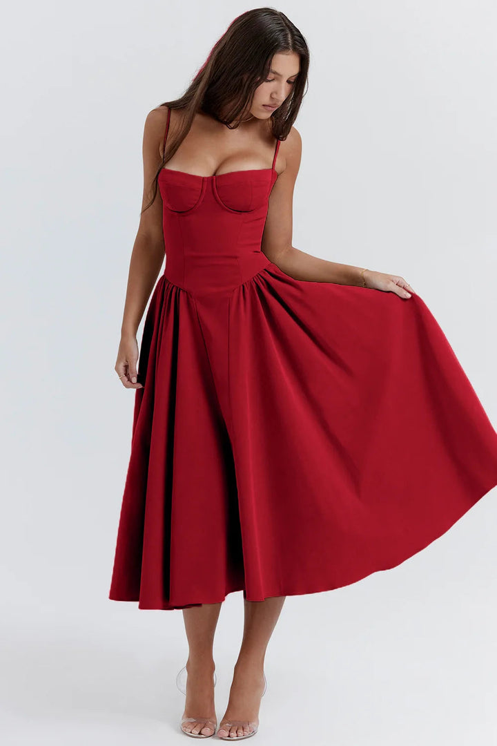 Midi Sommerkleid | Sweetheart-Ausschnitt | Ärmellos | Unifarben | Mit gepolstertem Brustbereich-Luzern Mode