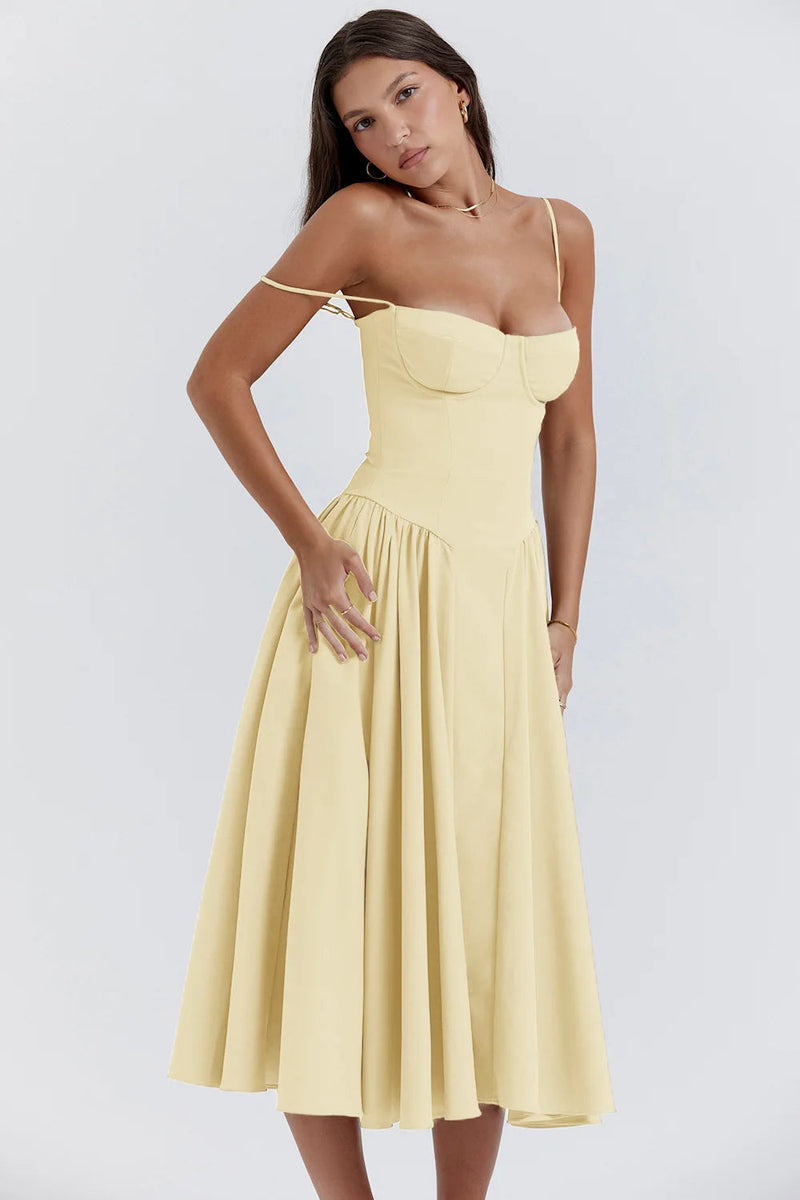 Midi Sommerkleid | Sweetheart-Ausschnitt | Ärmellos | Unifarben | Mit gepolstertem Brustbereich-Luzern Mode