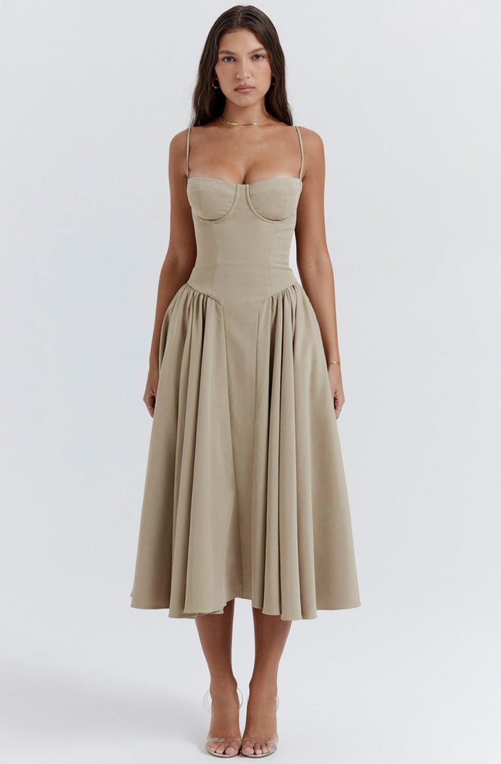 Midi Sommerkleid | Sweetheart-Ausschnitt | Ärmellos | Unifarben | Mit gepolstertem Brustbereich-Luzern Mode