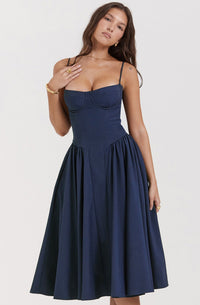 Midi Sommerkleid | Sweetheart-Ausschnitt | Ärmellos | Unifarben | Mit gepolstertem Brustbereich-Luzern Mode