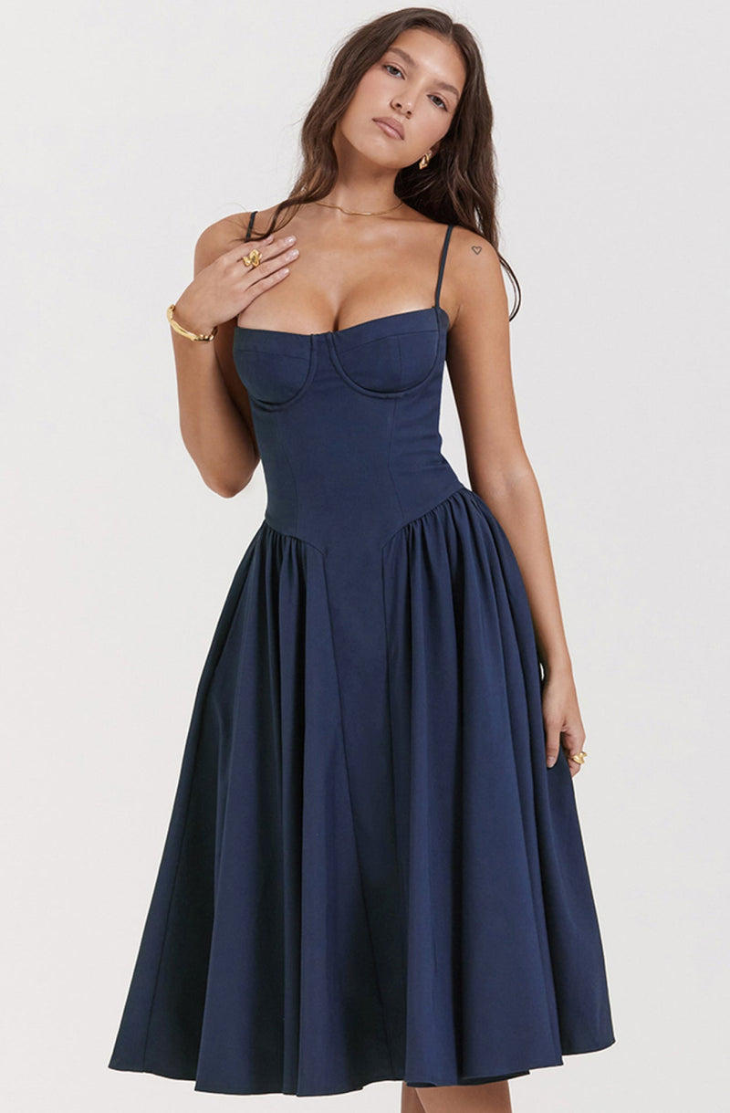 Midi Sommerkleid | Sweetheart-Ausschnitt | Ärmellos | Unifarben | Mit gepolstertem Brustbereich-Luzern Mode