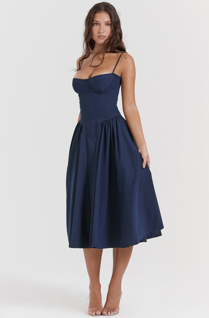 Midi Sommerkleid | Sweetheart-Ausschnitt | Ärmellos | Unifarben | Mit gepolstertem Brustbereich-Luzern Mode