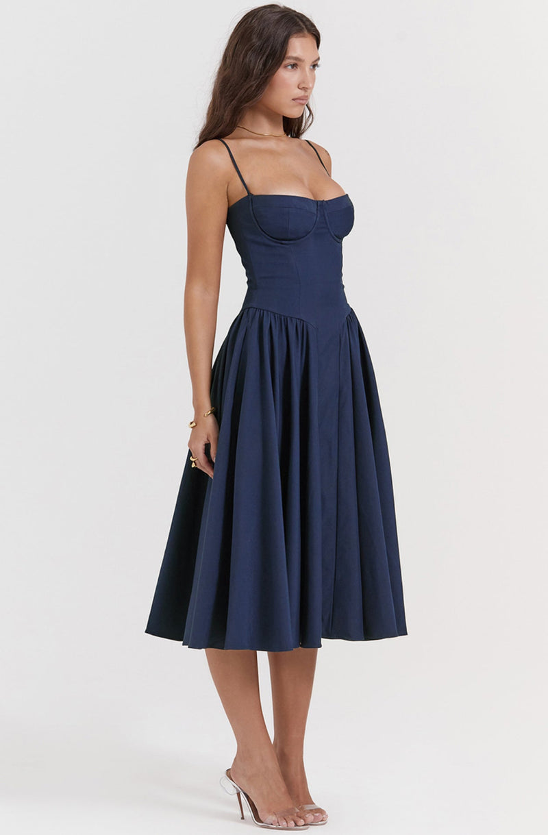 Midi Sommerkleid | Sweetheart-Ausschnitt | Ärmellos | Unifarben | Mit gepolstertem Brustbereich-Luzern Mode
